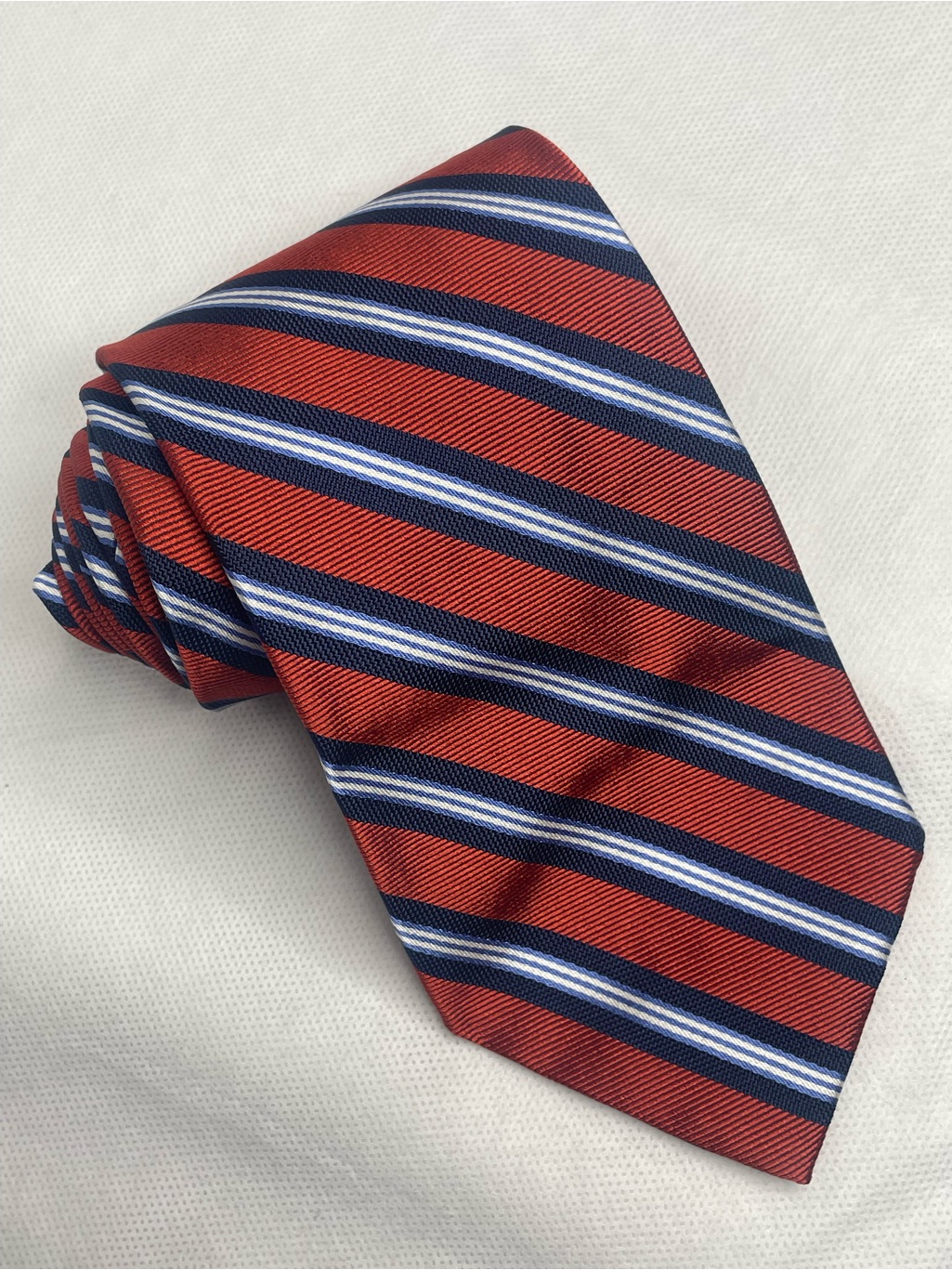 Brooks Brothers Makers Pure Repp Silk Necktie Preppy Red Navy Thick Striped Tie